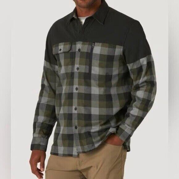 Wrangler X ATG Flannel Plaid Button Down Mens L Large Organic Cotton - Picture 1 of 7